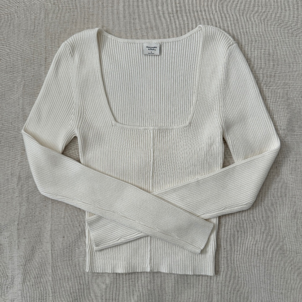 NWOT Abercrombie & Fitch White Square Neck Ribbed Sweater Top | Size S